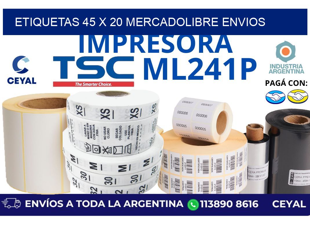etiquetas 45 x 20 mercadolibre envios