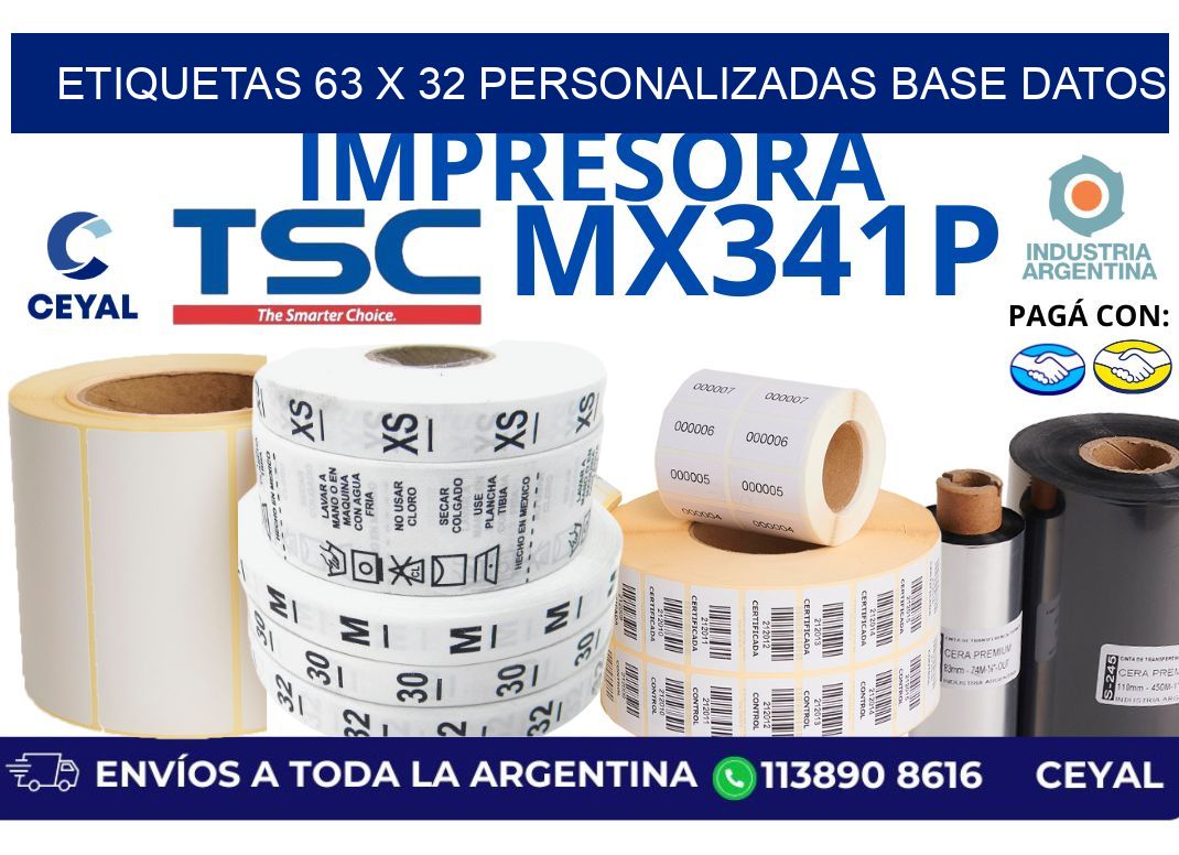 etiquetas 63 x 32 personalizadas base datos