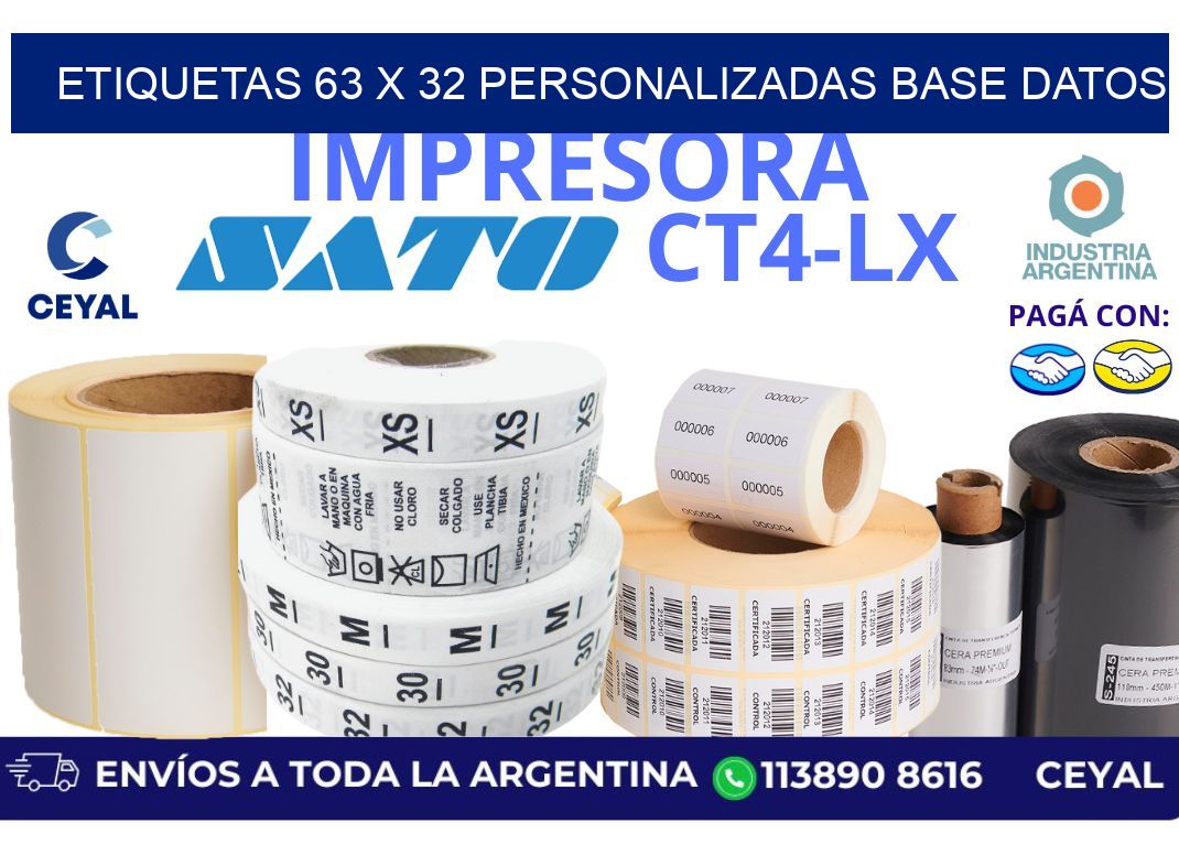 etiquetas 63 x 32 personalizadas base datos
