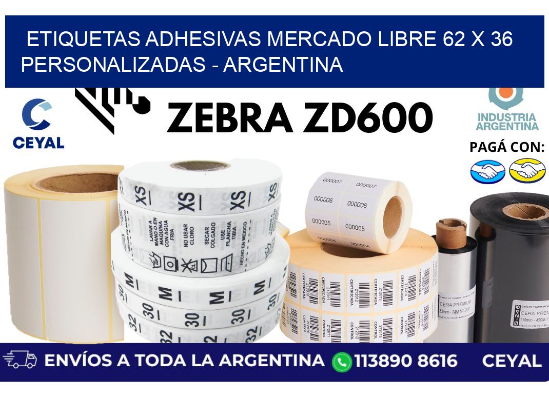 etiquetas adhesivas mercado libre 62 x 36 personalizadas - Argentina