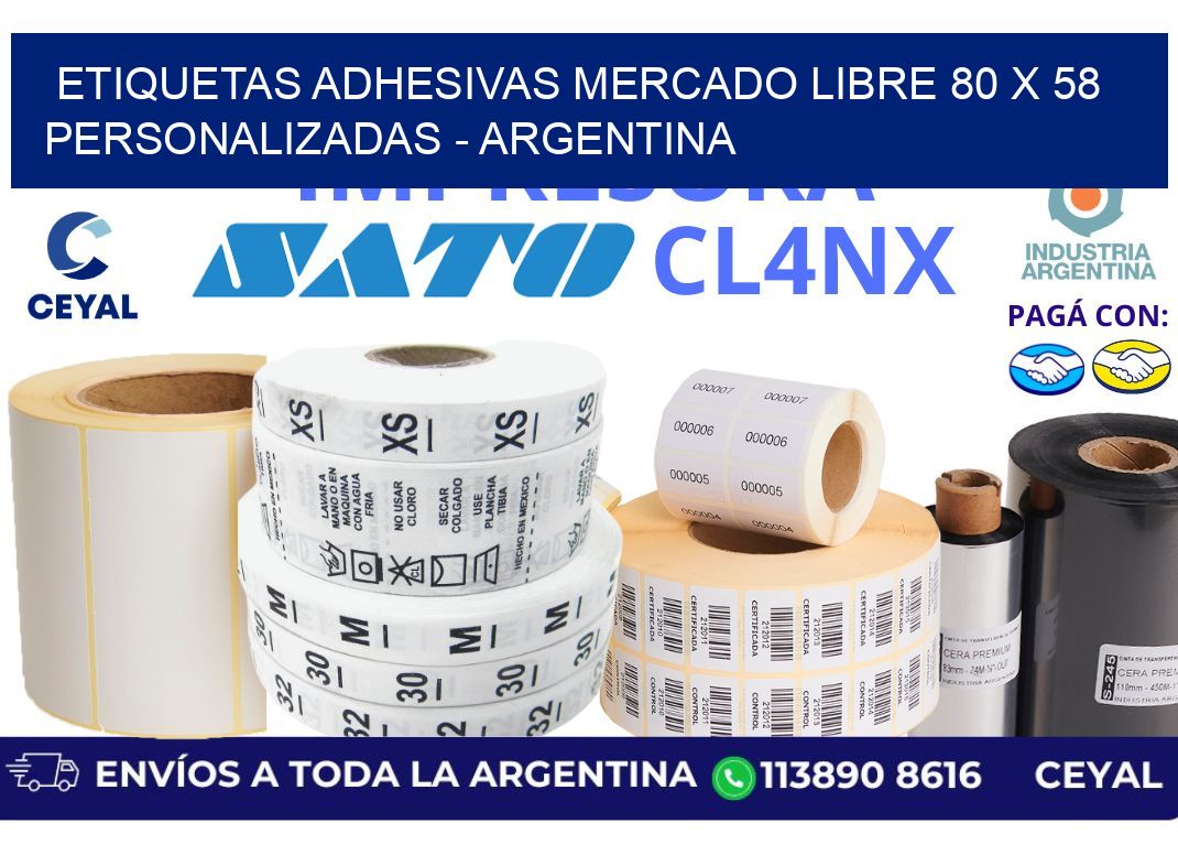 etiquetas adhesivas mercado libre 80 x 58 personalizadas - Argentina