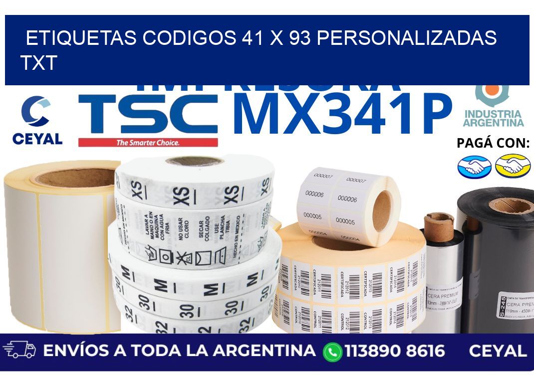 etiquetas codigos 41 x 93 personalizadas txt