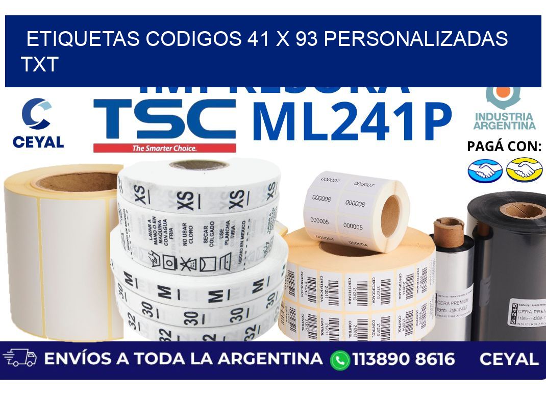 etiquetas codigos 41 x 93 personalizadas txt