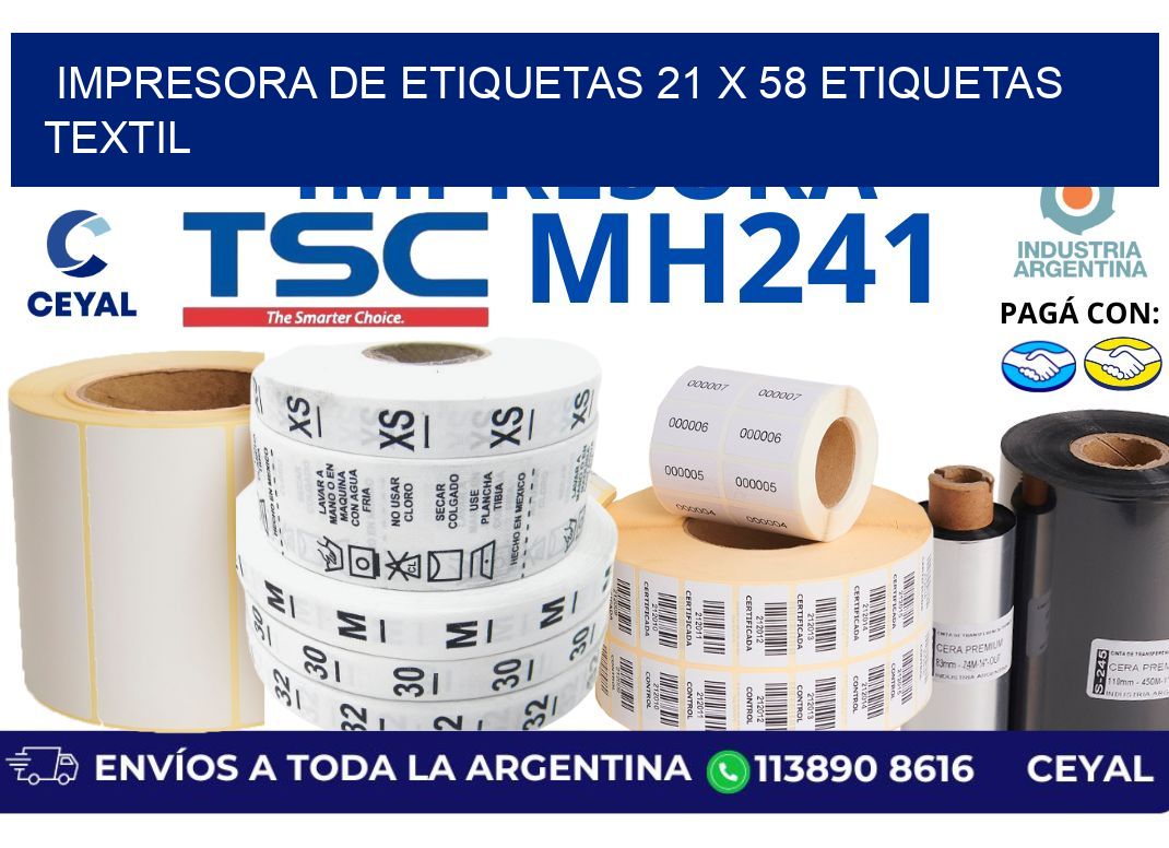 impresora de etiquetas 21 x 58 etiquetas textil