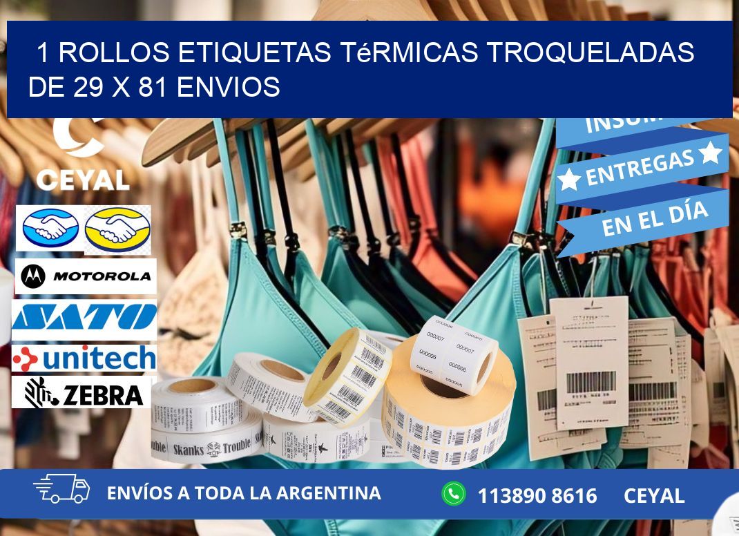 1 Rollos Etiquetas Térmicas Troqueladas De 29 x 81 ENVIOS