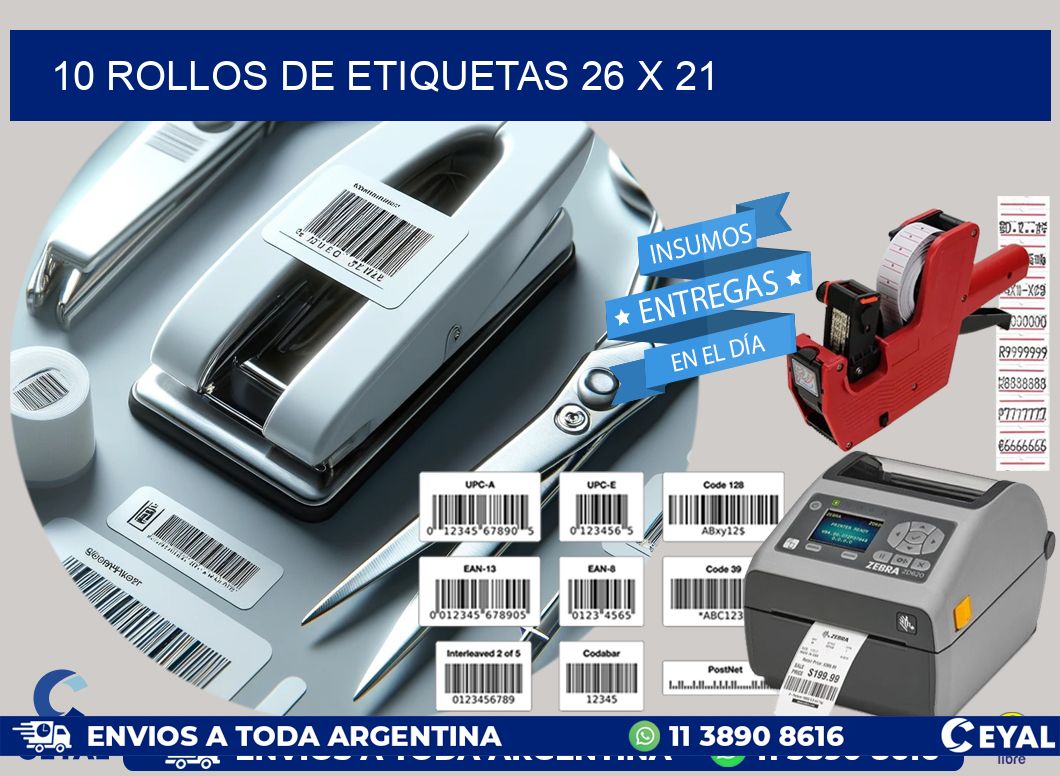 10 ROLLOS DE ETIQUETAS 26 x 21