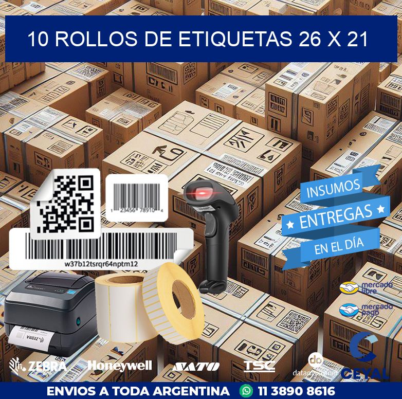 10 ROLLOS DE ETIQUETAS 26 x 21