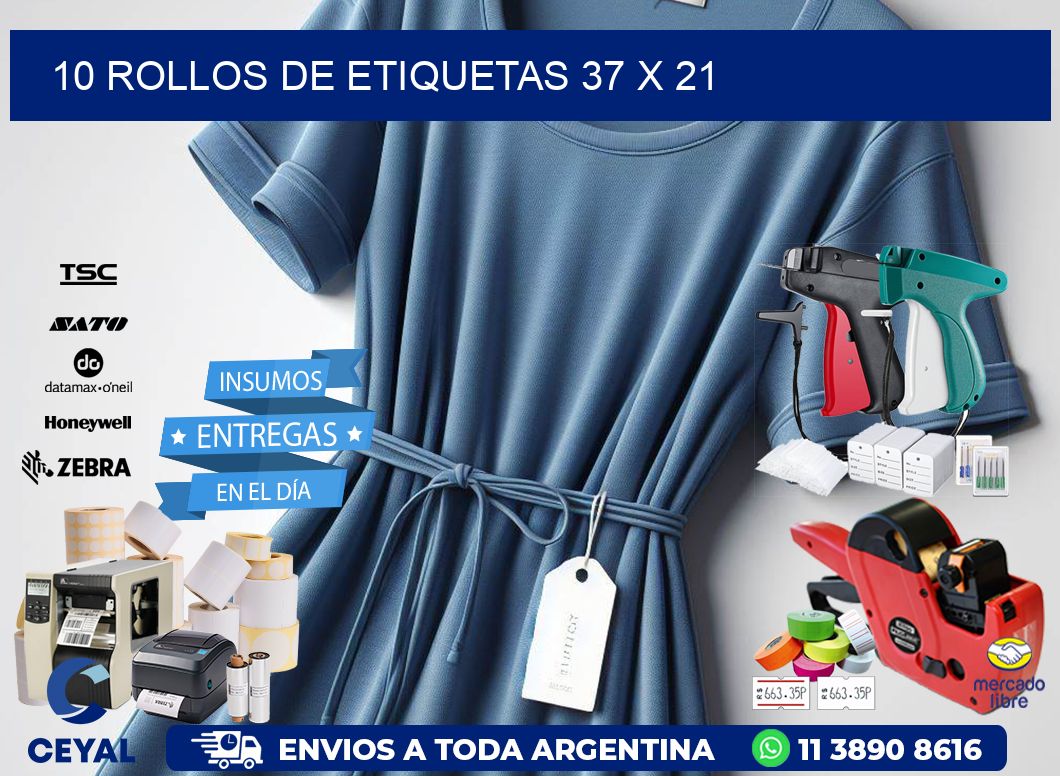 10 ROLLOS DE ETIQUETAS 37 x 21