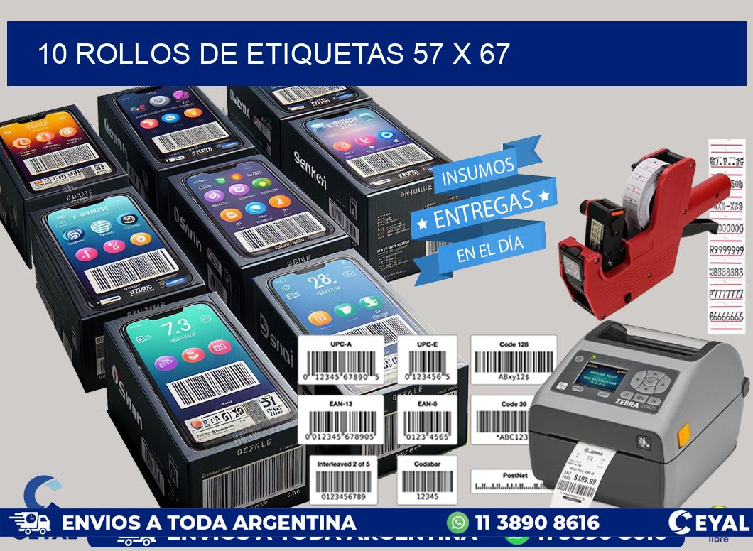10 ROLLOS DE ETIQUETAS 57 x 67