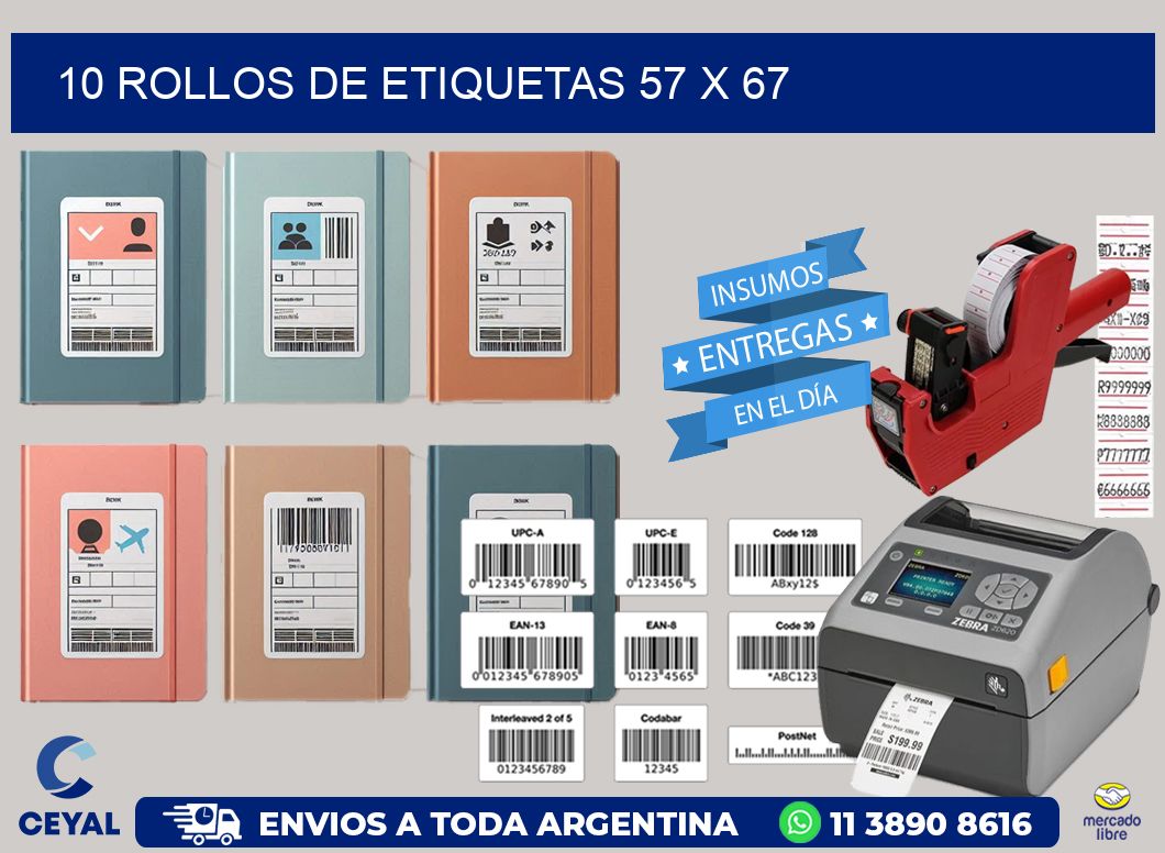 10 ROLLOS DE ETIQUETAS 57 x 67