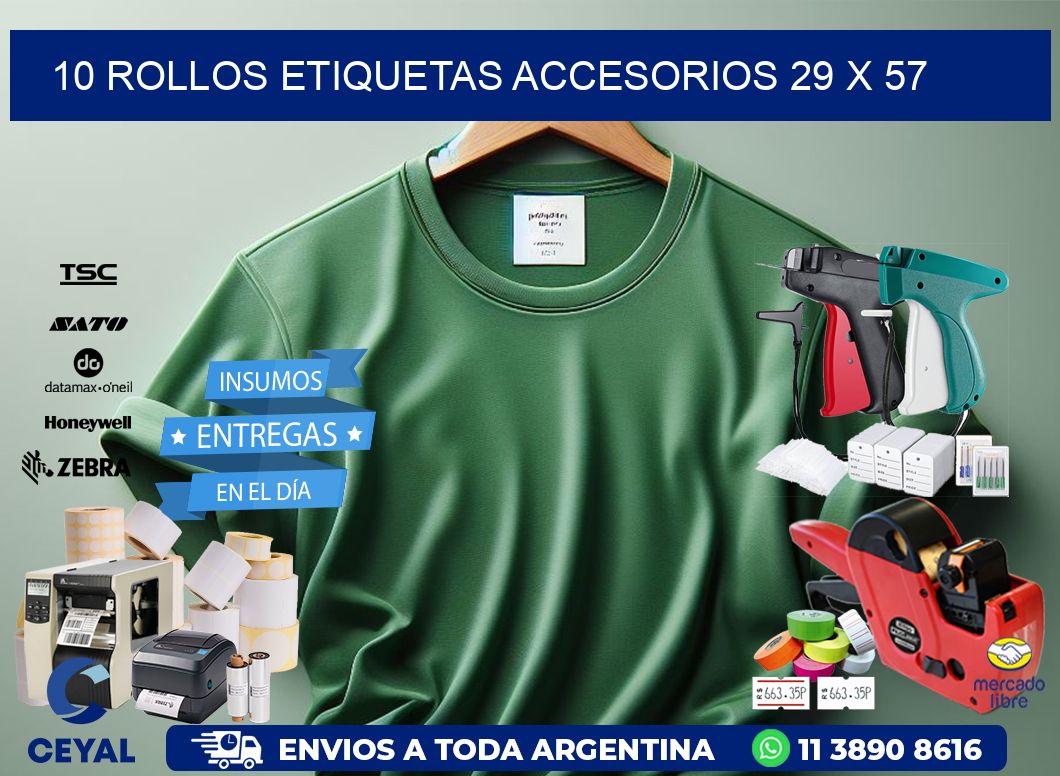 10 ROLLOS ETIQUETAS ACCESORIOS 29 x 57