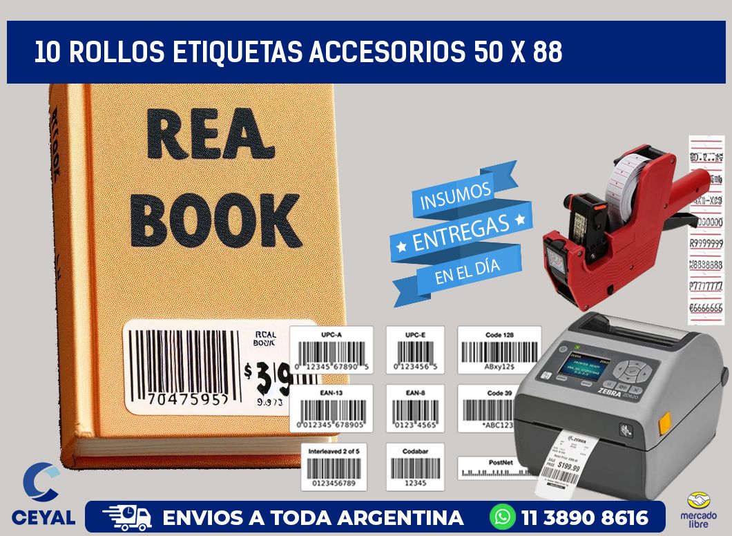10 ROLLOS ETIQUETAS ACCESORIOS 50 x 88