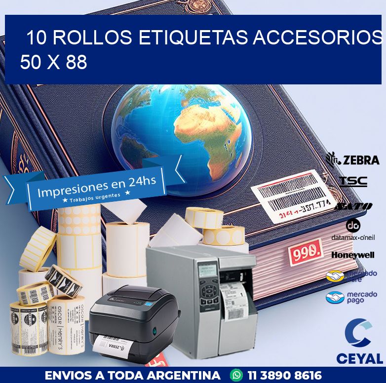 10 ROLLOS ETIQUETAS ACCESORIOS 50 x 88
