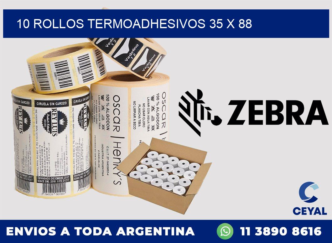 10 ROLLOS TERMOADHESIVOS 35 x 88