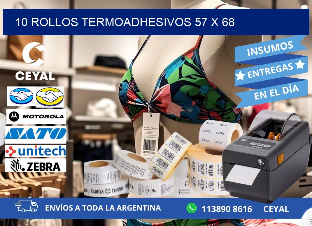 10 ROLLOS TERMOADHESIVOS 57 x 68