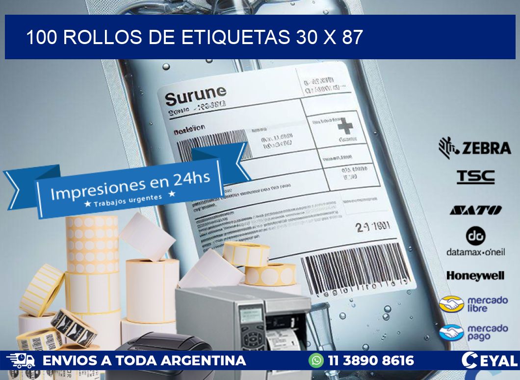 100 ROLLOS DE ETIQUETAS 30 x 87