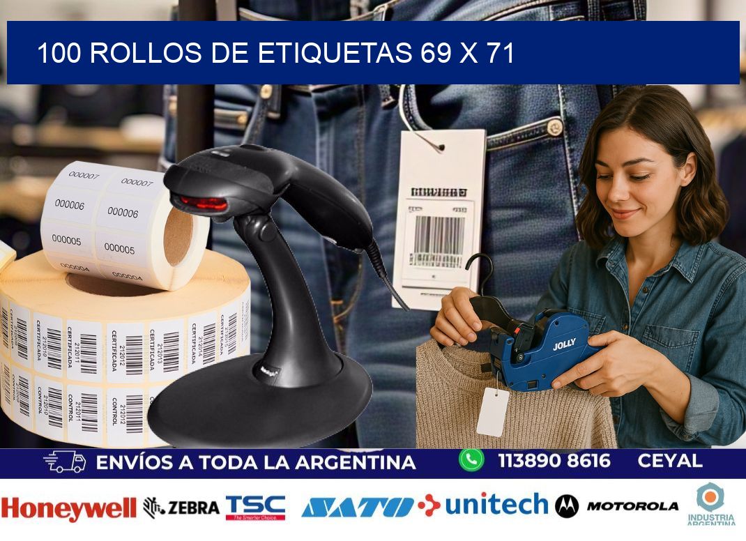 100 ROLLOS DE ETIQUETAS 69 x 71