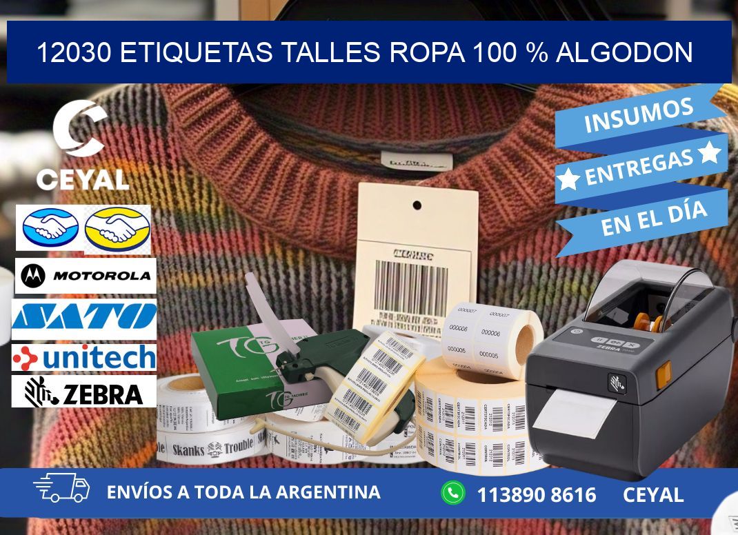 12030 ETIQUETAS TALLES ROPA 100 % ALGODON