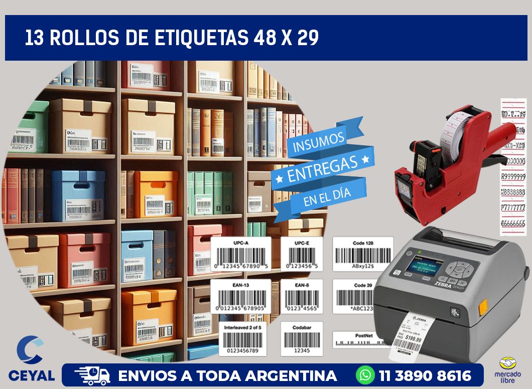 13 ROLLOS DE ETIQUETAS 48 x 29