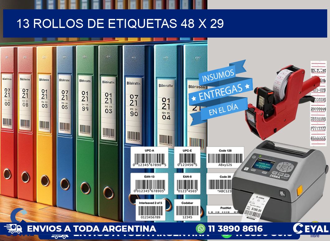 13 ROLLOS DE ETIQUETAS 48 x 29