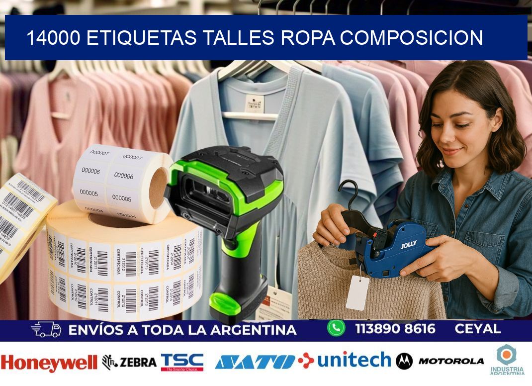 14000 ETIQUETAS TALLES ROPA COMPOSICION