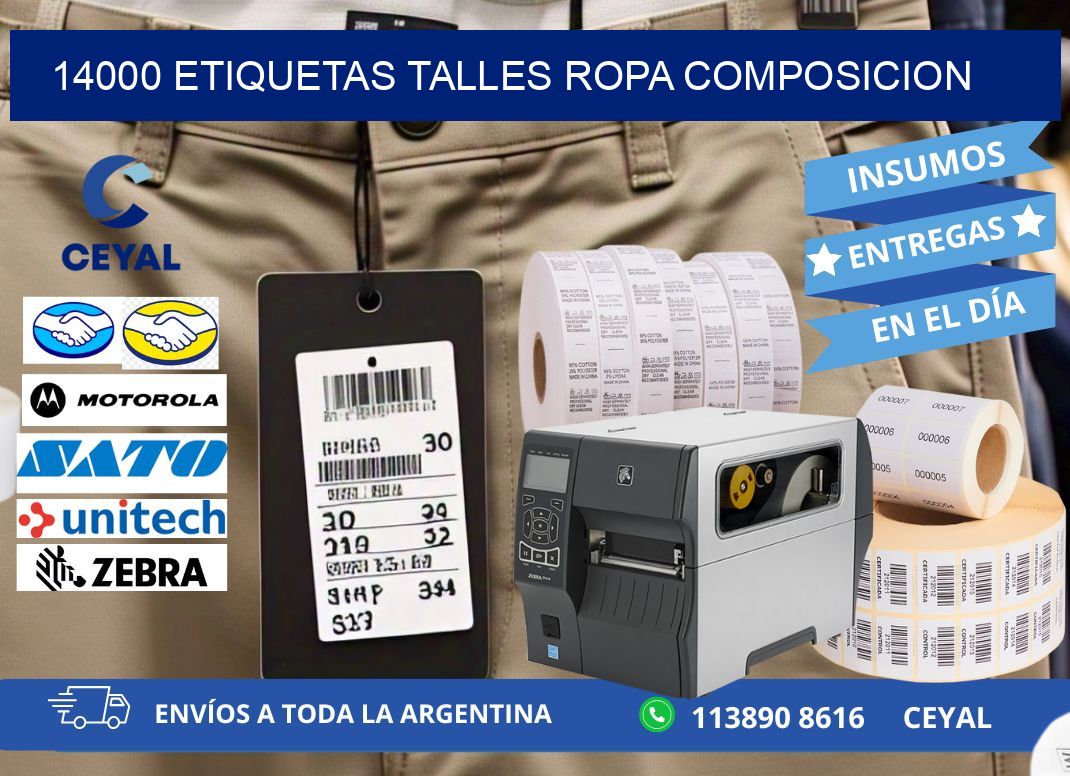 14000 ETIQUETAS TALLES ROPA COMPOSICION