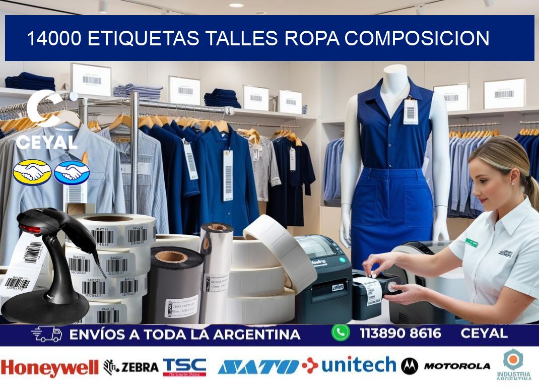 14000 ETIQUETAS TALLES ROPA COMPOSICION