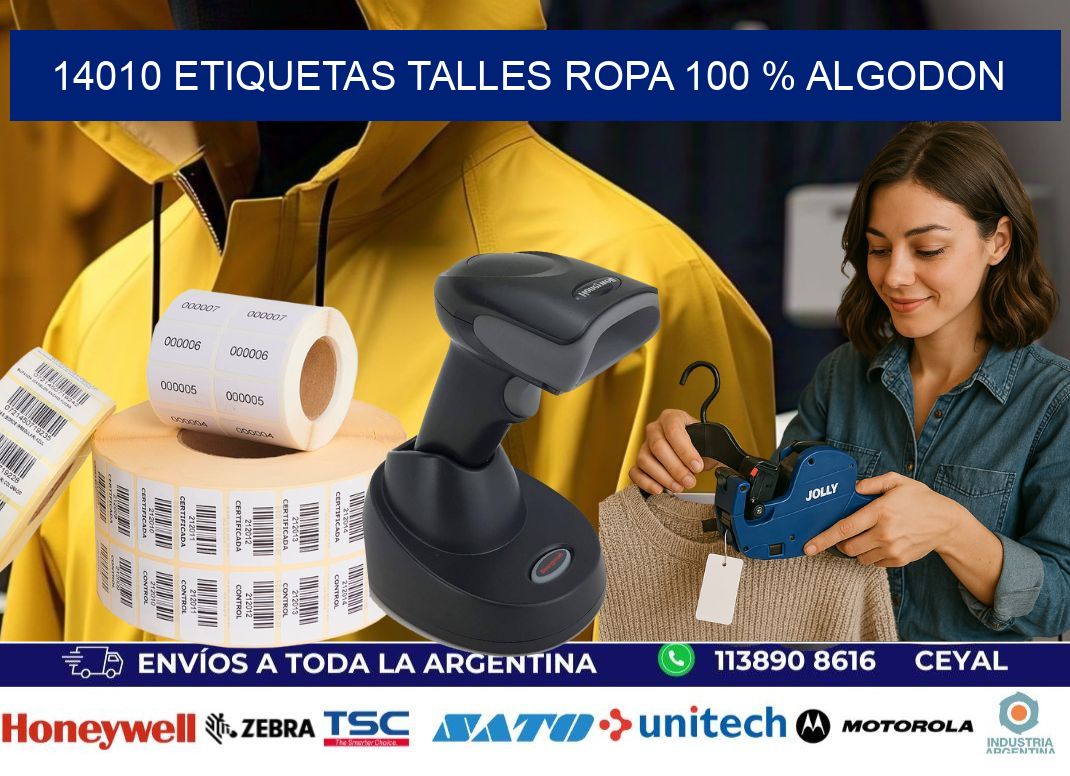 14010 ETIQUETAS TALLES ROPA 100 % ALGODON