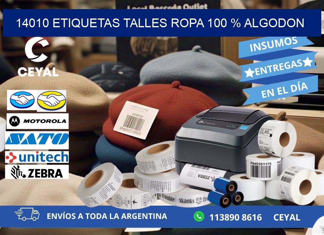 14010 ETIQUETAS TALLES ROPA 100 % ALGODON