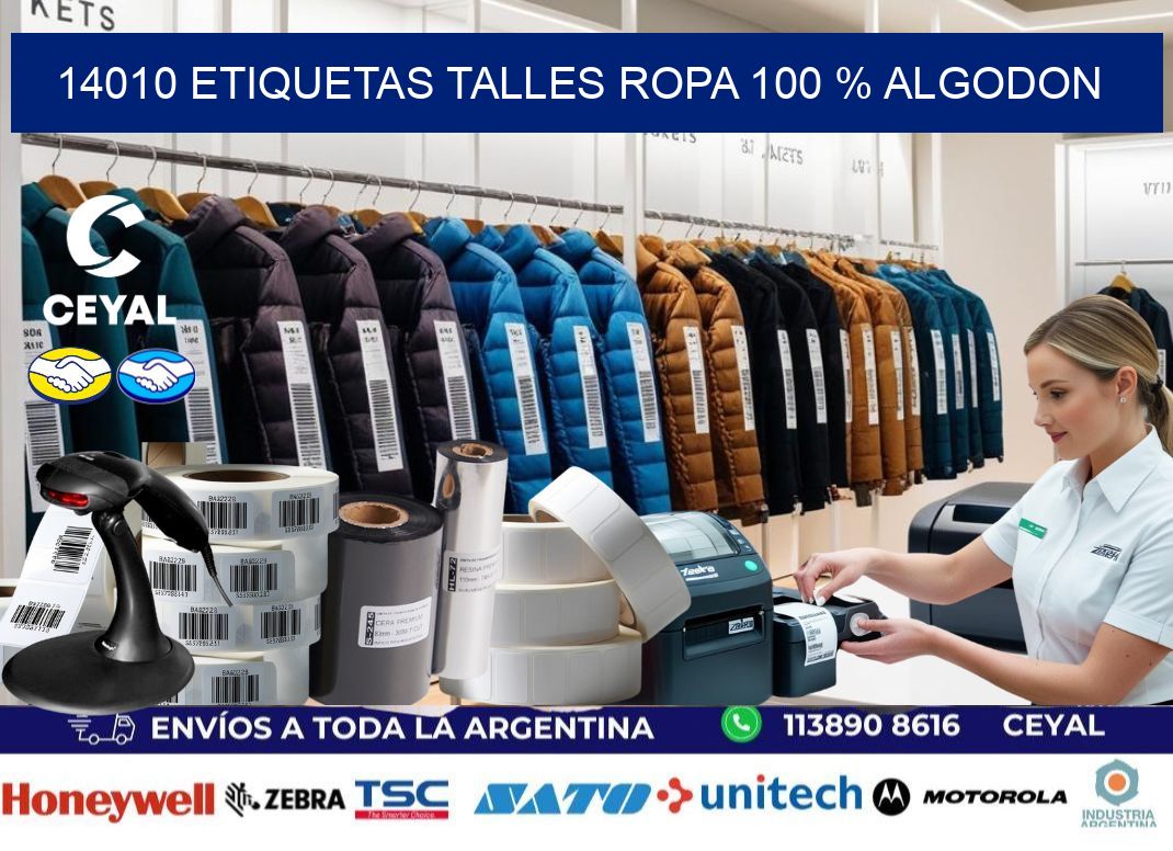 14010 ETIQUETAS TALLES ROPA 100 % ALGODON