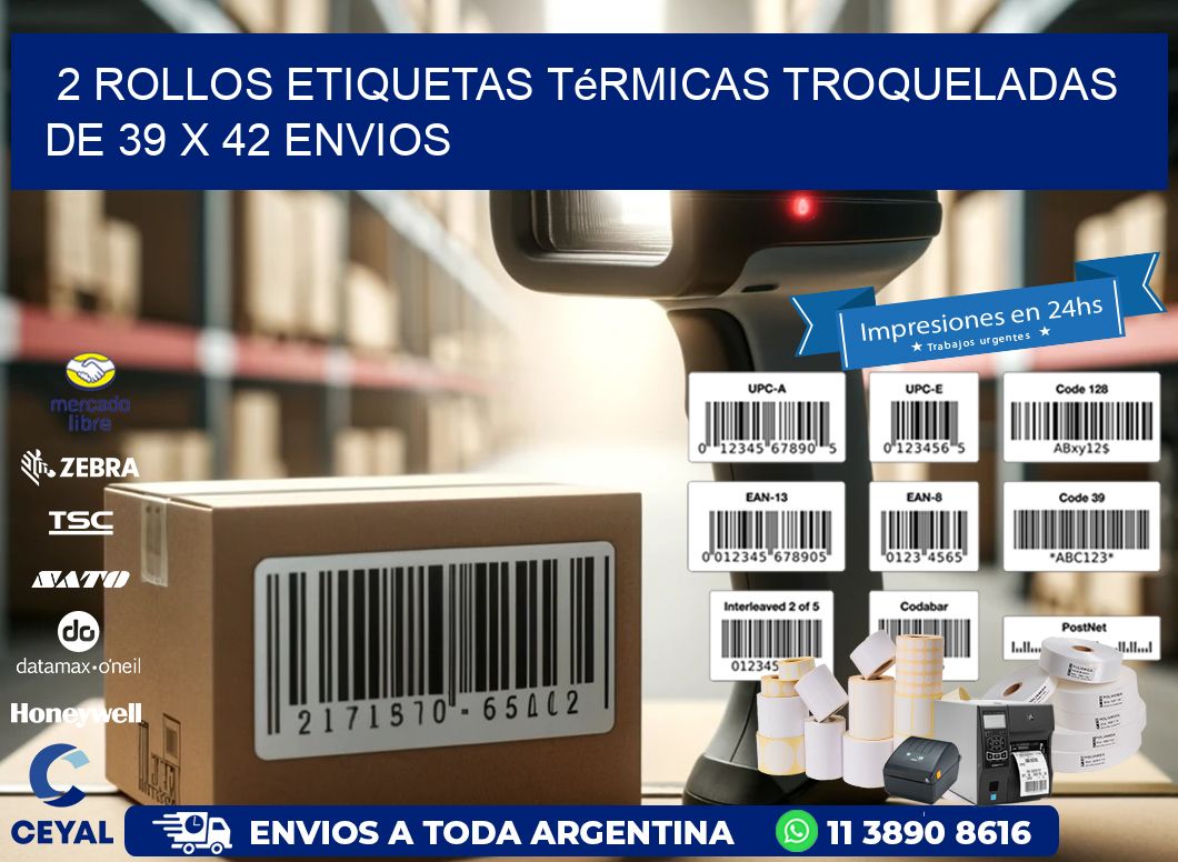 2 Rollos Etiquetas Térmicas Troqueladas De 39 x 42 ENVIOS