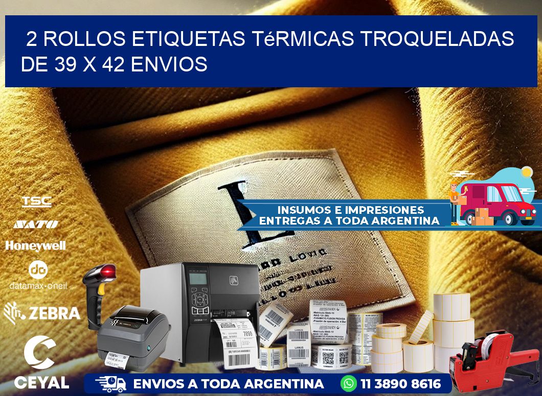 2 Rollos Etiquetas Térmicas Troqueladas De 39 x 42 ENVIOS