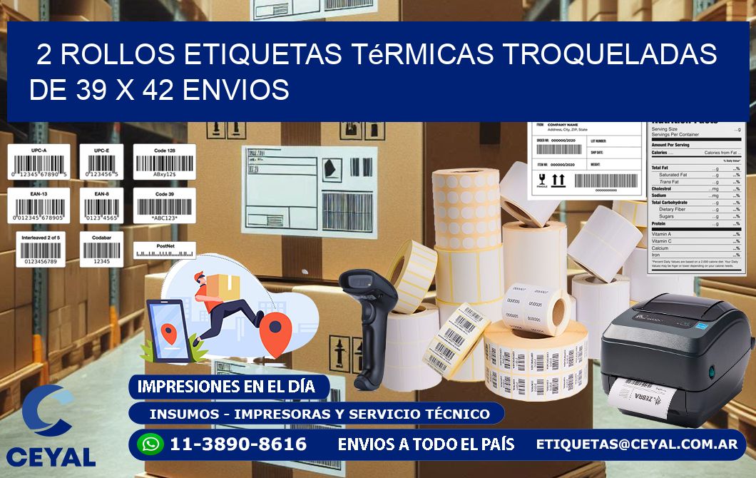 2 Rollos Etiquetas Térmicas Troqueladas De 39 x 42 ENVIOS