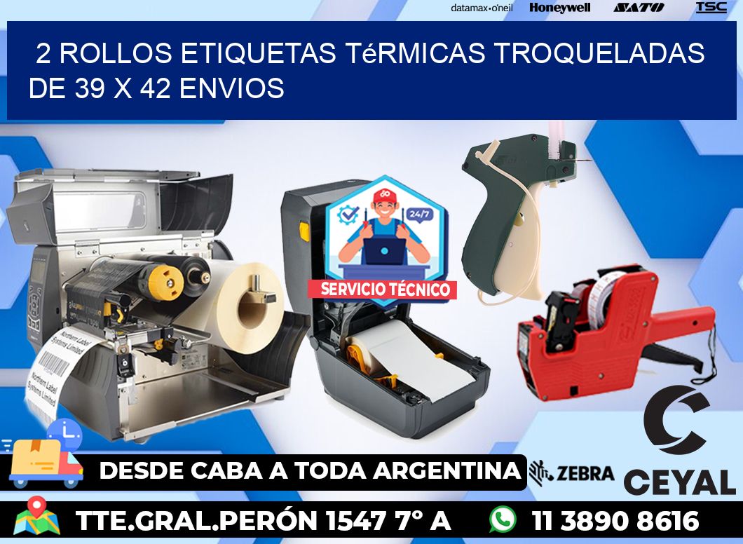 2 Rollos Etiquetas Térmicas Troqueladas De 39 x 42 ENVIOS