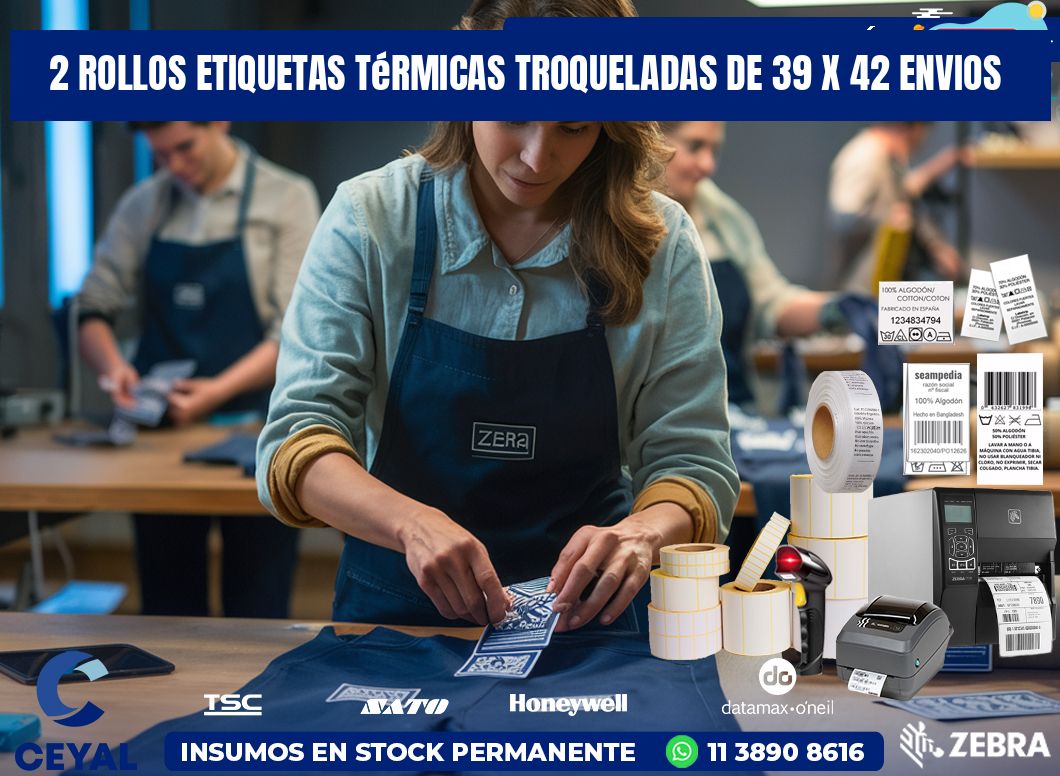 2 Rollos Etiquetas Térmicas Troqueladas De 39 x 42 ENVIOS