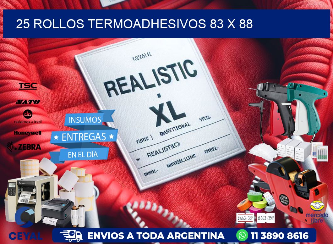 25 ROLLOS TERMOADHESIVOS 83 x 88