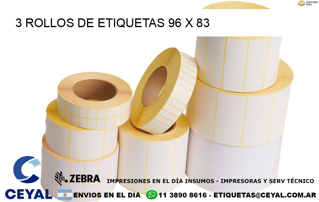 3 ROLLOS DE ETIQUETAS 96 x 83