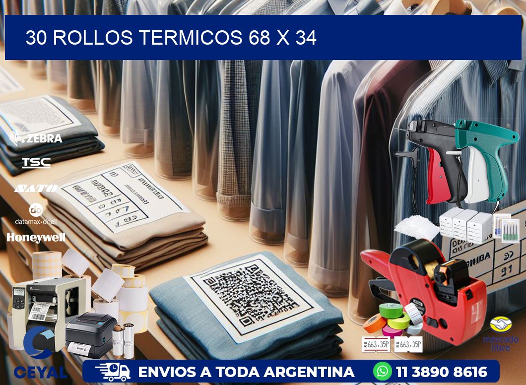 30 ROLLOS TERMICOS 68 x 34