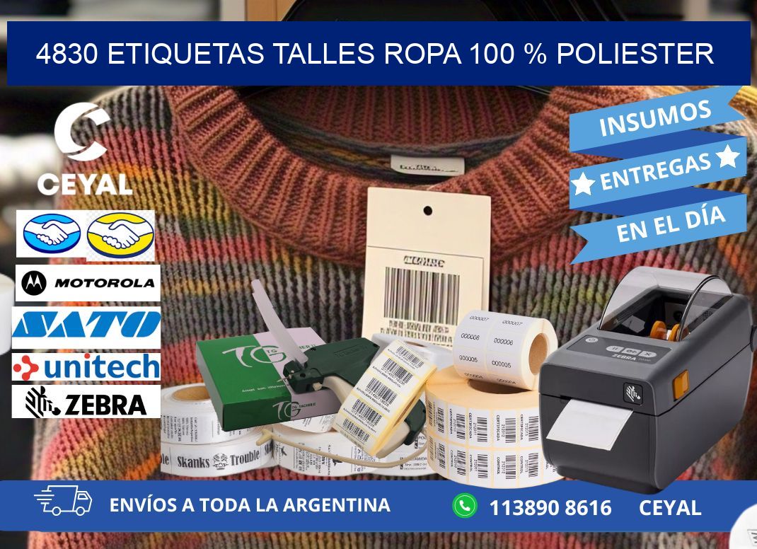 4830 ETIQUETAS TALLES ROPA 100 % POLIESTER