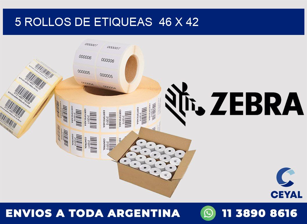5 ROLLOS DE ETIQUEAS  46 x 42