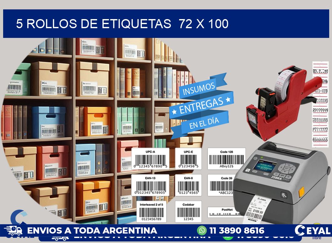 5 ROLLOS DE ETIQUETAS  72 x 100