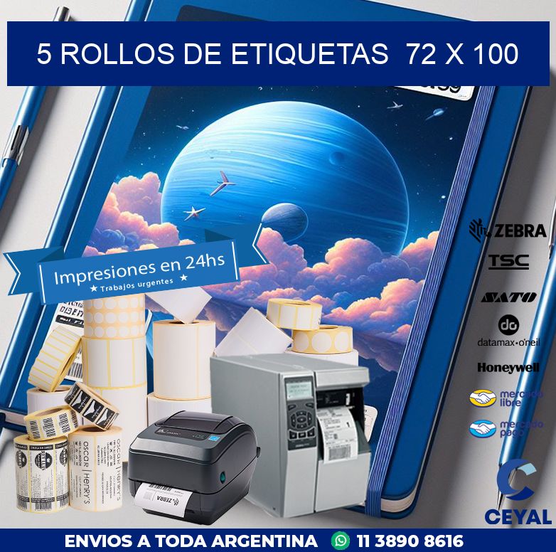 5 ROLLOS DE ETIQUETAS  72 x 100