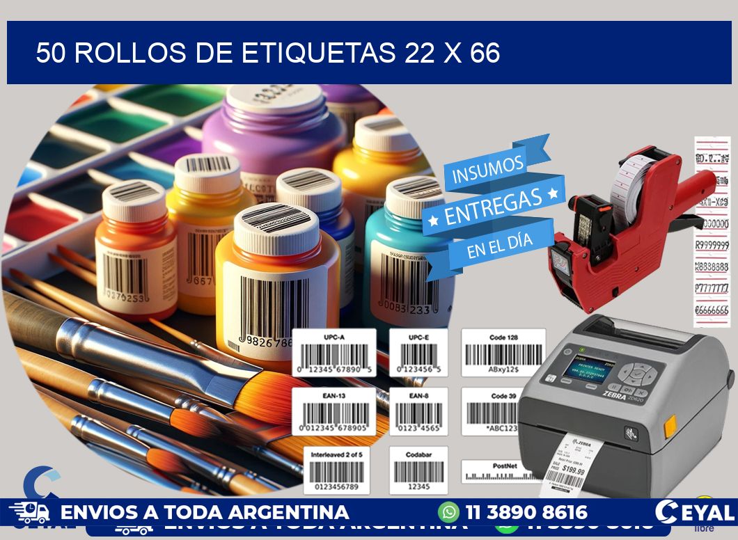 50 ROLLOS DE ETIQUETAS 22 x 66