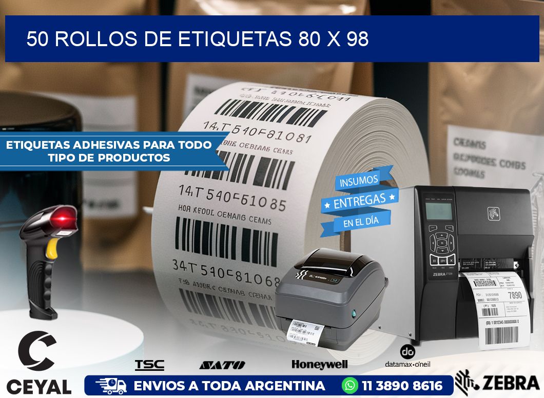 50 ROLLOS DE ETIQUETAS 80 x 98