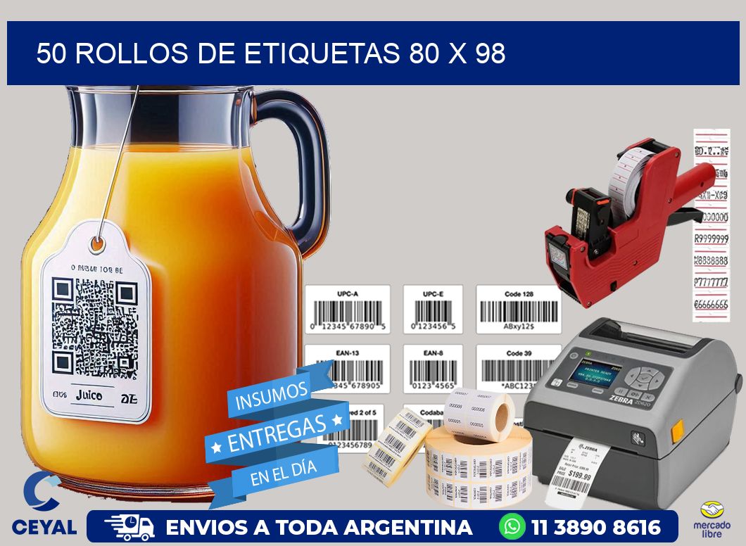 50 ROLLOS DE ETIQUETAS 80 x 98