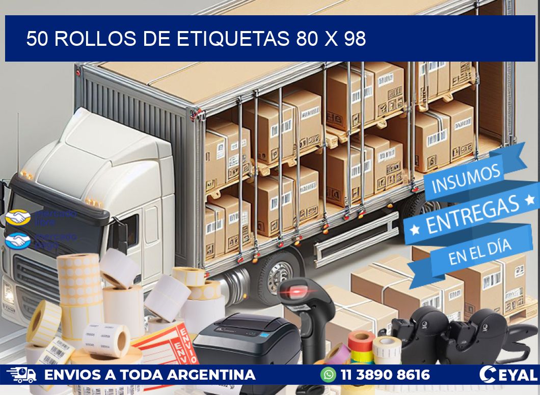50 ROLLOS DE ETIQUETAS 80 x 98