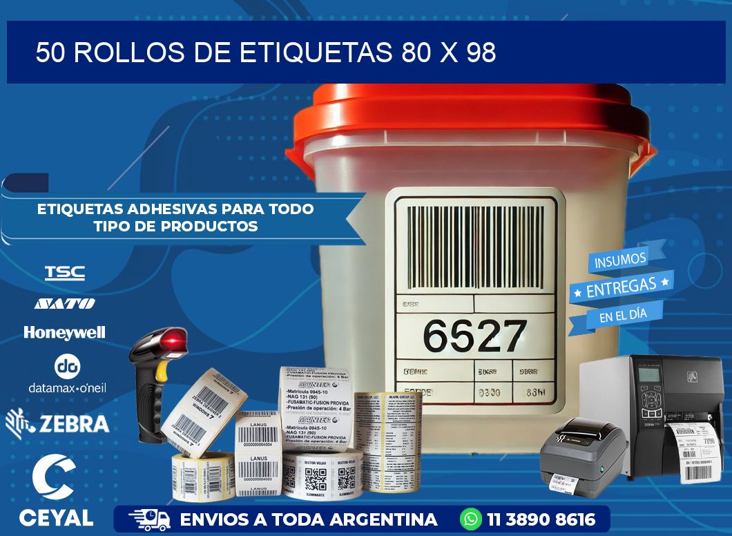 50 ROLLOS DE ETIQUETAS 80 x 98