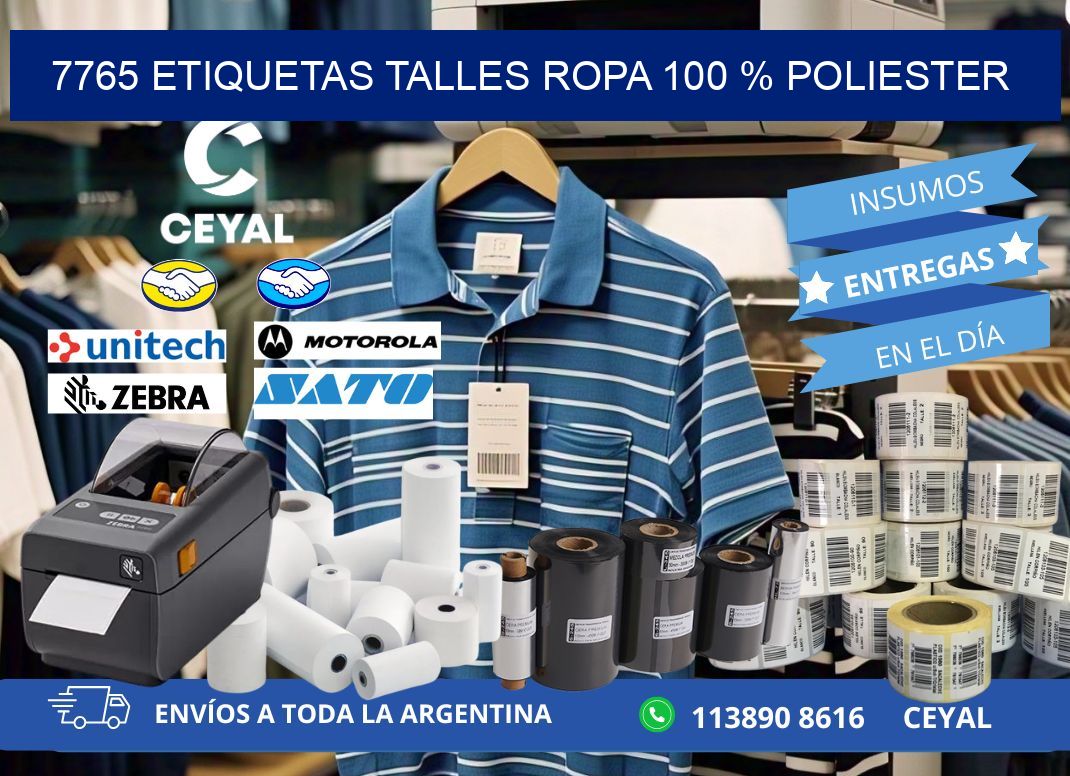 7765 ETIQUETAS TALLES ROPA 100 % POLIESTER
