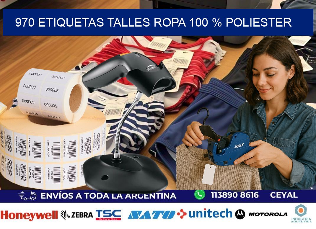 970 ETIQUETAS TALLES ROPA 100 % POLIESTER