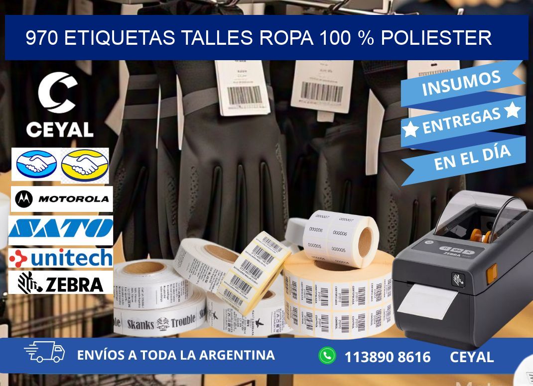970 ETIQUETAS TALLES ROPA 100 % POLIESTER